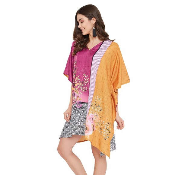 Gypsie Blu Women Tunic Cover Up Polyester with Sleeves Printed Mini Dress - Picture 4 of 9